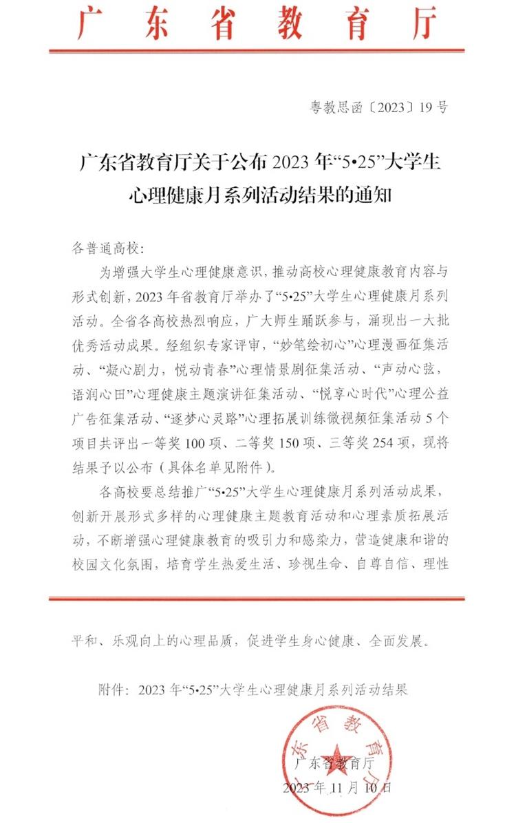 喜报！我校在“5·25”大学生心理健康月系列活动中荣获3个省三等奖