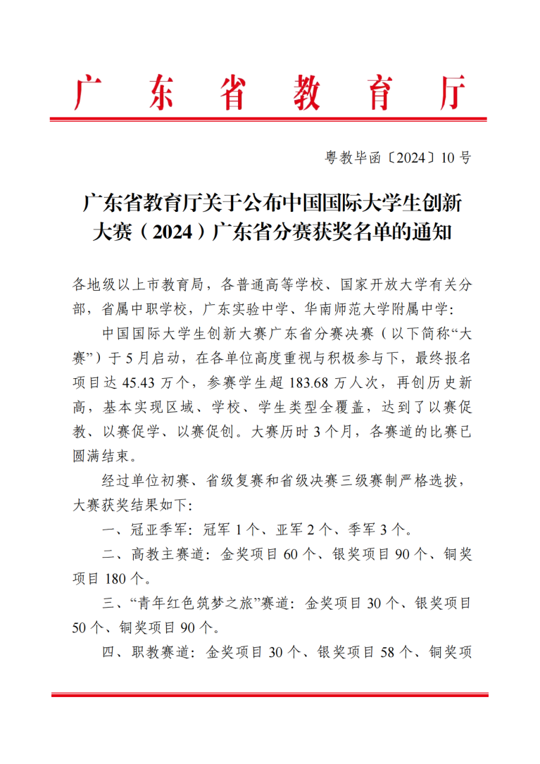 4、广东省教育厅关于公布中国国际大学生创新大赛（2024）广东省分赛获奖名单的通知(最终版)粤教毕函2024-10号_00