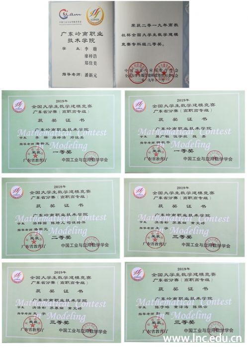 图5：2019年全国大学生数学建模竞赛获奖证书